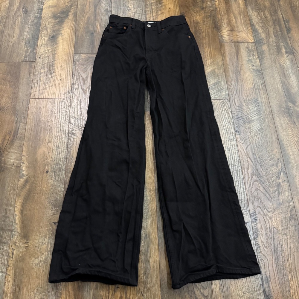 Abercrombie & Fitch Curve Love High Rise Wide Leg Jeans Black 25 Long Boho 90s